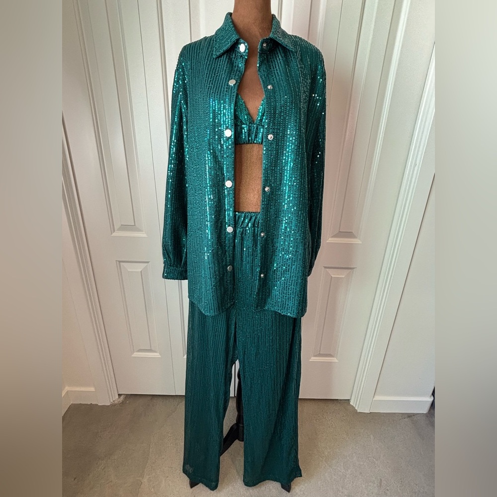 Sequin Green Pantsuit - image 3